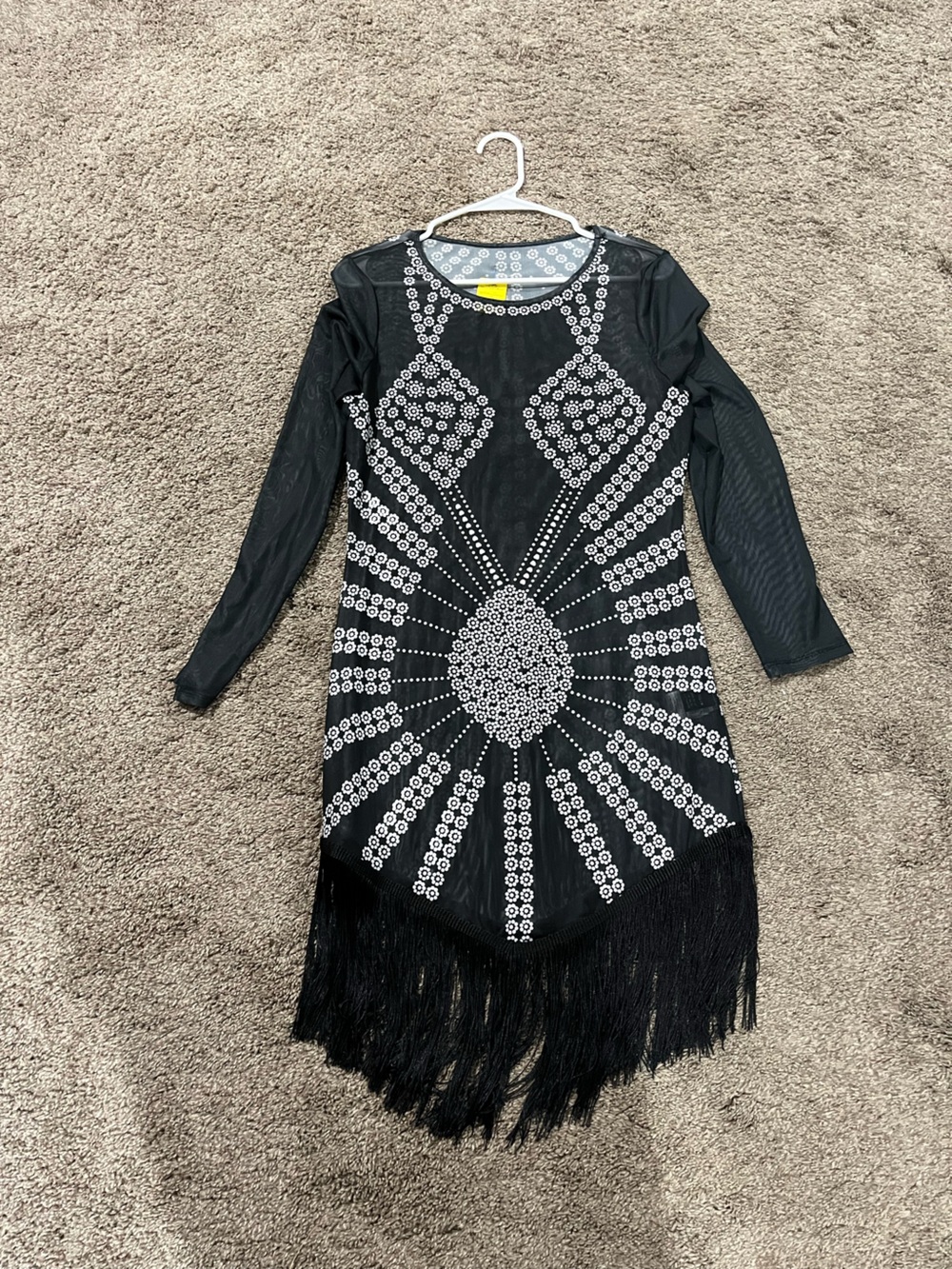 Black mesh long-sleeve bodycon mini dress